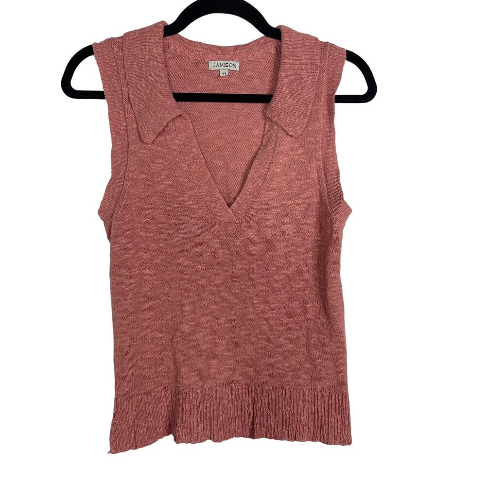 Jamison Womens XSmall XS Pink Becca Collar Polo Pullover Top Knit Split V Neck